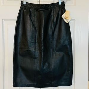 NWT Vintage Evan Davies Black Genuine Leather Pencil Skirt